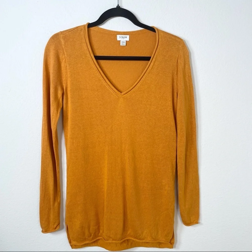 J. Crew Linen Blend V-Neck Mustard Yellow Sweater